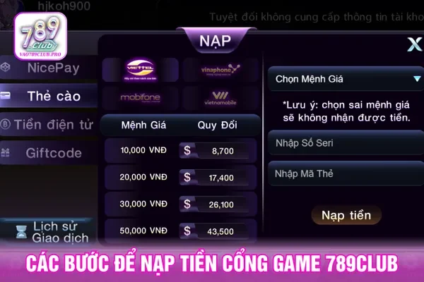 Người chơi chọn phương thức giao dịch thuận tiện để thực hiện